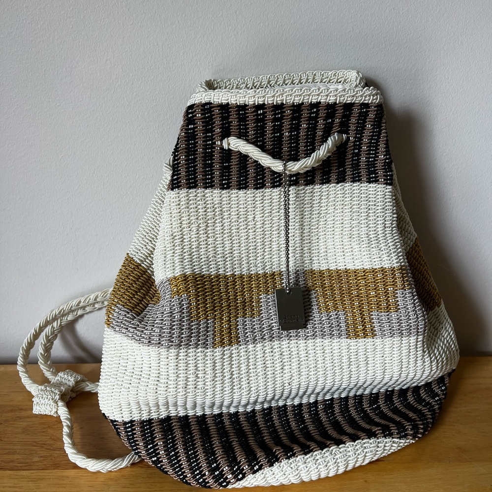 Stylish Woven Backpack - Black, White, Gold